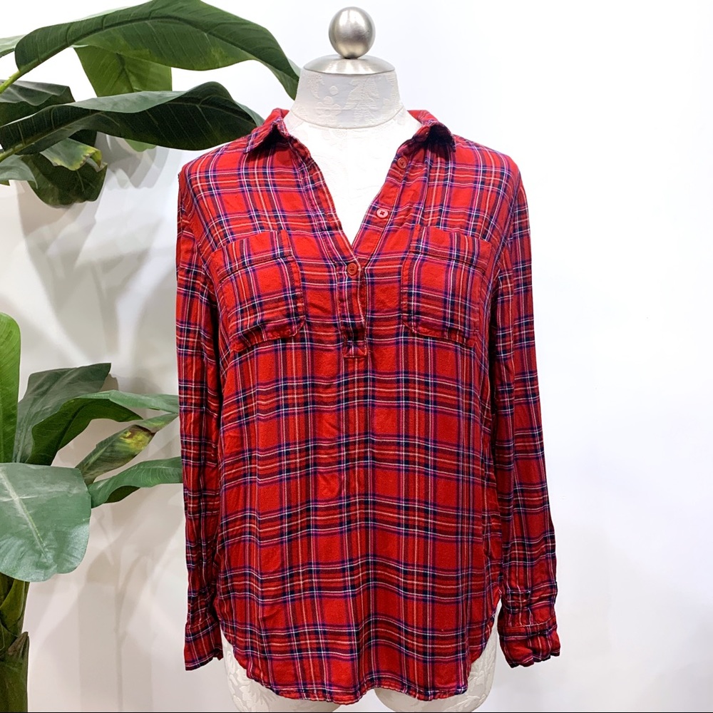 Universal Threads Red Plaid Pullover Top - image 1